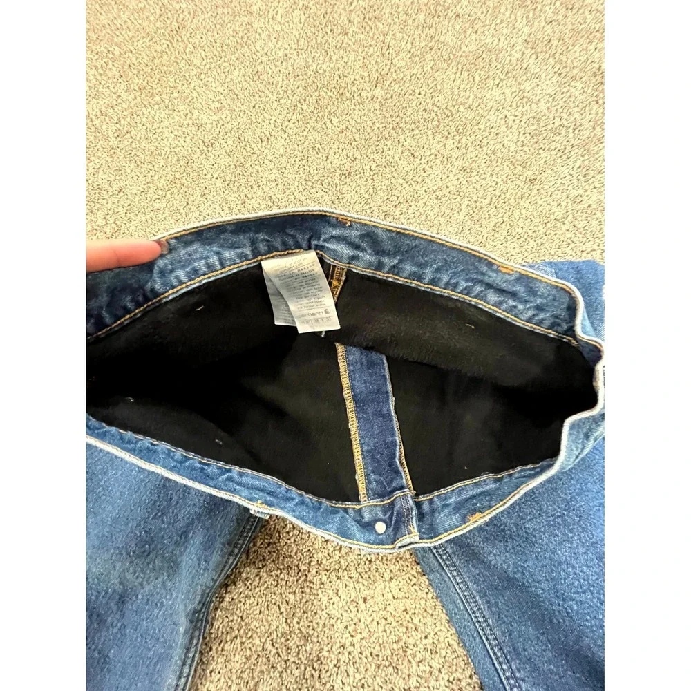 Carhartt Workwear Jeans Mens 38x30 Blue Flannel‎ Lined Relaxed Fit Straight Leg